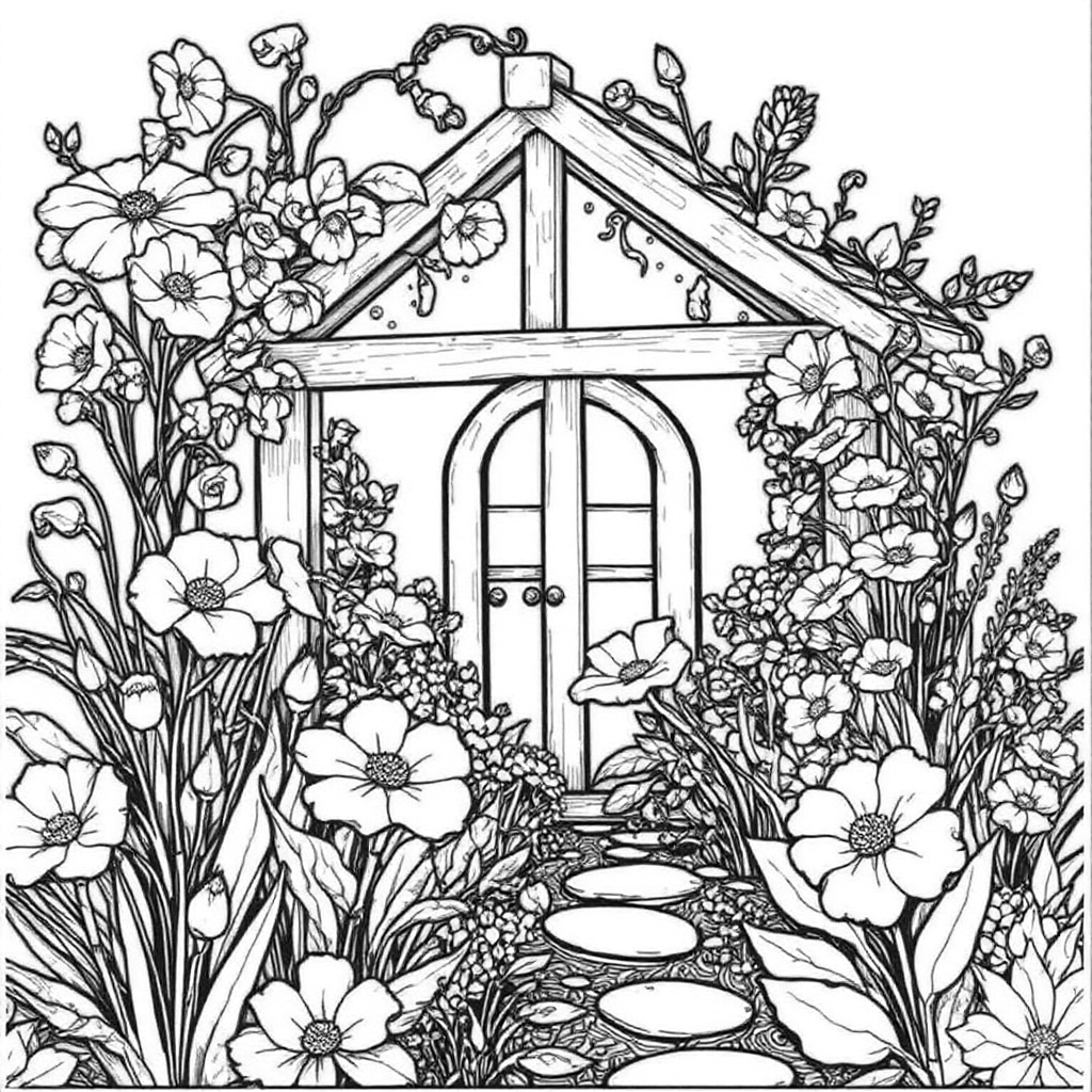 Secret garden with flowers